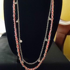 Ann Taylor Pink Ribbon Rhinestone Necklace #1047